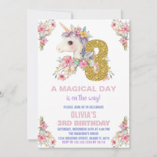 Convites Floral Unicorn - Vozes de Aniversário