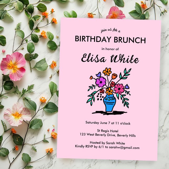 Convites Floral Vase Rustic Whimsical FESTA DE ANIVERSÁRIO  (Floral Vase Rustic Whimsical BIRTHDAY PARTY Custom Invitation
)