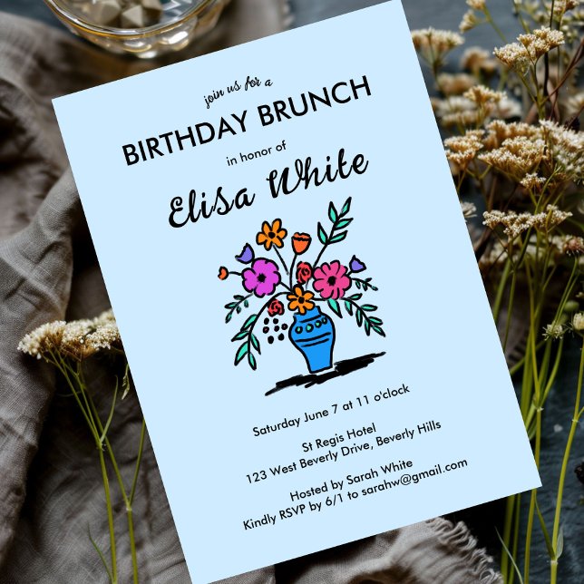 Convites Floral Vase Rustic Whimsical FESTA DE ANIVERSÁRIO  (Floral Vase Rustic Whimsical BIRTHDAY PARTY Custom Invitation
)