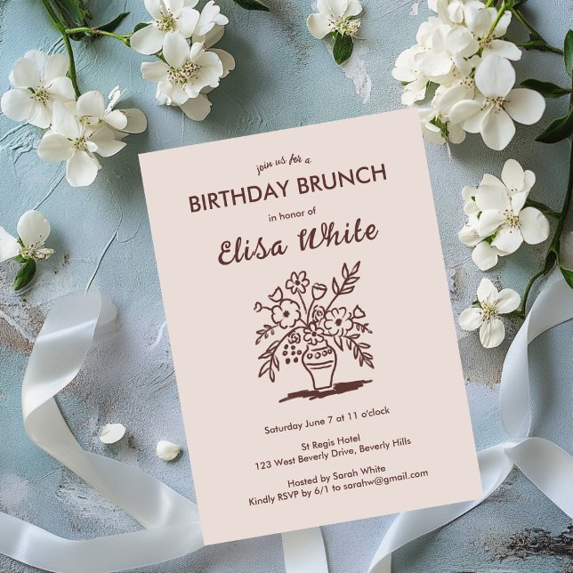 Convites Floral Vase Rustic Whimsical FESTA DE ANIVERSÁRIO  (Floral Vase Rustic Whimsical BIRTHDAY PARTY Custom Invitation
)