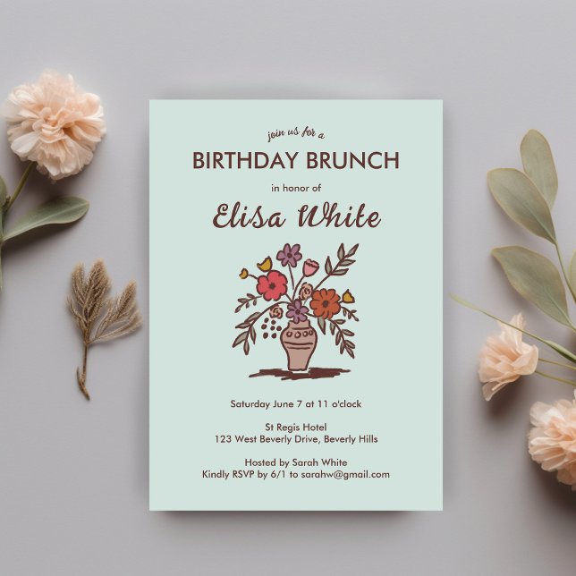 Convites Floral Vase Rustic Whimsical FESTA DE ANIVERSÁRIO  (Floral Vase Rustic Whimsical BIRTHDAY PARTY Custom Invitation
)