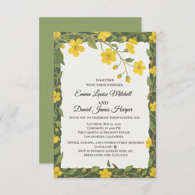 Convites Floral Verde Amarelo Amarelo (Frente/Verso)