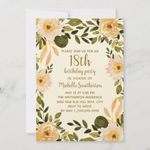 Convites Floral Verde Amarelo Creme Aniversário de 18 anos