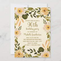 Floral Verde Amarelo Creme Aniversário de 90 anos