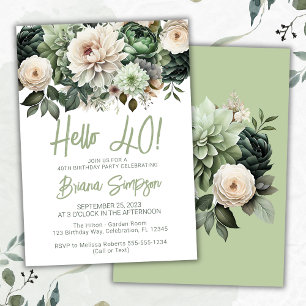 Convites Floral Verde aniversário de 40 anos