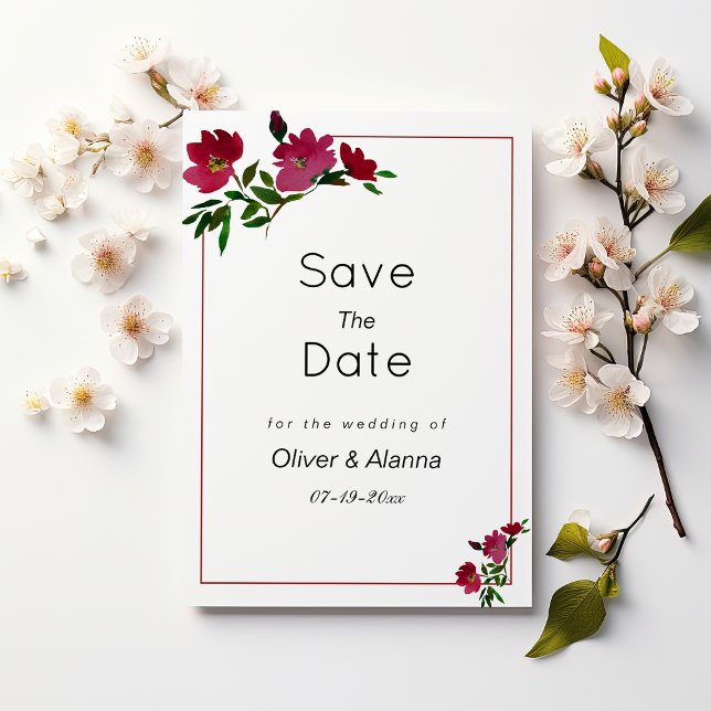 Convites Floral verde-burguês-rosa-botânico Salvar a Data (Botanical pink burgundy green floral Save The Date)