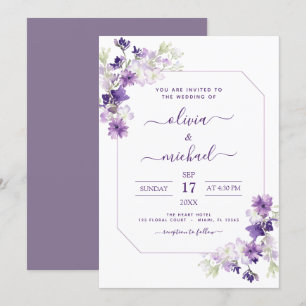 Convites Floral Verde Casamento Roxo Empoeirado