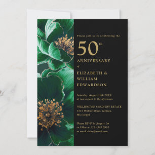 Convites Floral Verde Chic Preto E Dourado 50º Aniversário