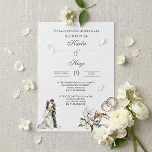 Convites Floral verde com aliança Casamento Espanhol
