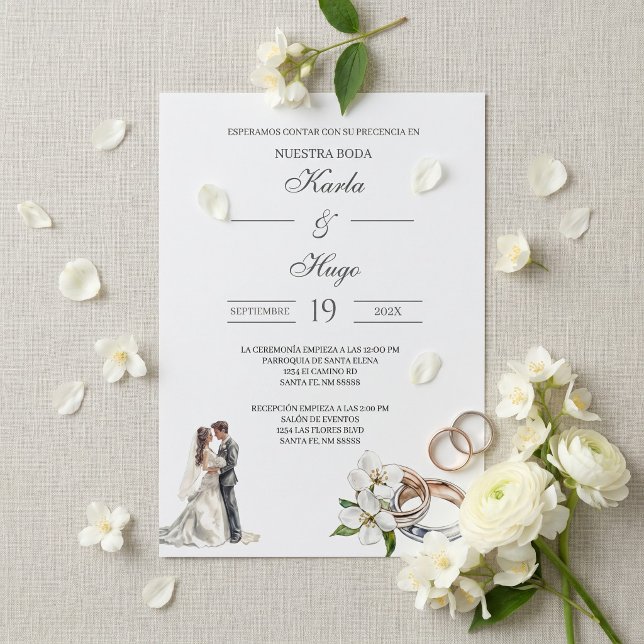 Convites Floral verde com aliança Casamento Espanhol (Criador carregado)