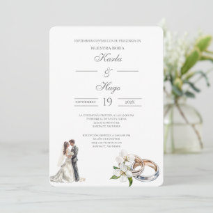 Convites Floral verde com anel Casamento Espanhol