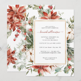 Convites Floral Verde de Inverno | Chás de Bebê de Natal