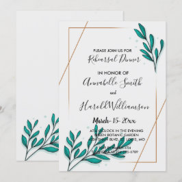 Convites Floral Verde Folhas com Folha Dourada Jantar de En