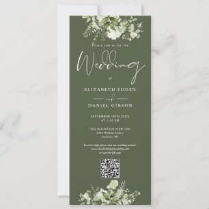 Convites Floral Verde Oliva Código QR Casamento