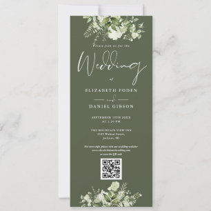 Convites Floral Verde Oliva Código QR Casamento