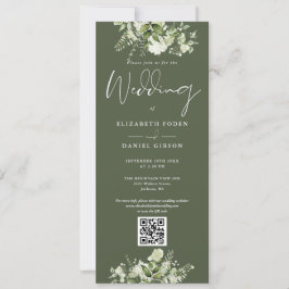 Convites Floral Verde Oliva Código QR Casamento Verde