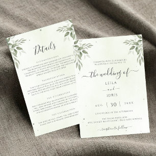 Convites Floral Verde Oliva Moderno para Casamento Completo