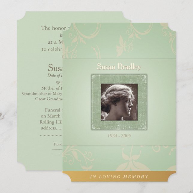 Convites Floral Verde Pálido No Adoro Modelo De Memória (Frente/Verso)