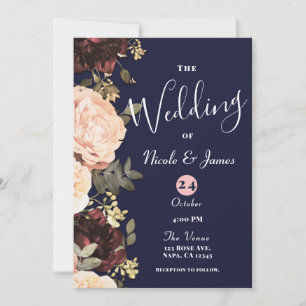 Convites Floral Verde Rosa e Marrom Navi Azul Casamento