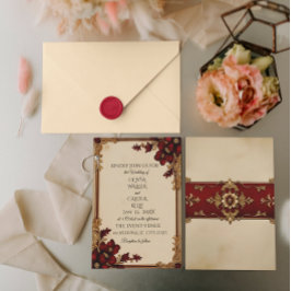 Convites Floral Vermelho Profundo da Borgonha Vitoriana