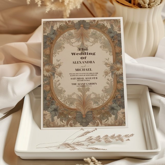 Convites Floral Vintage Art Nouveau Wedding (Criador carregado)