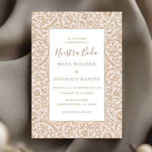 Convites Floral Vintage Creme & Dourado Nuestra Boda Casame