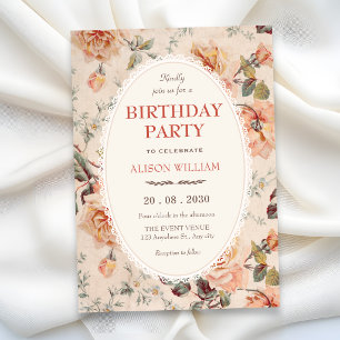 Convites Floral vintage de aniversário