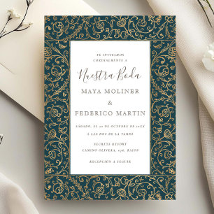 Convites Floral Vintage Dourado Azul Nilo Nuestra Boda Casa