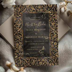 Convites Floral Vintage Dourado & Preto Nuestra Boda Casame