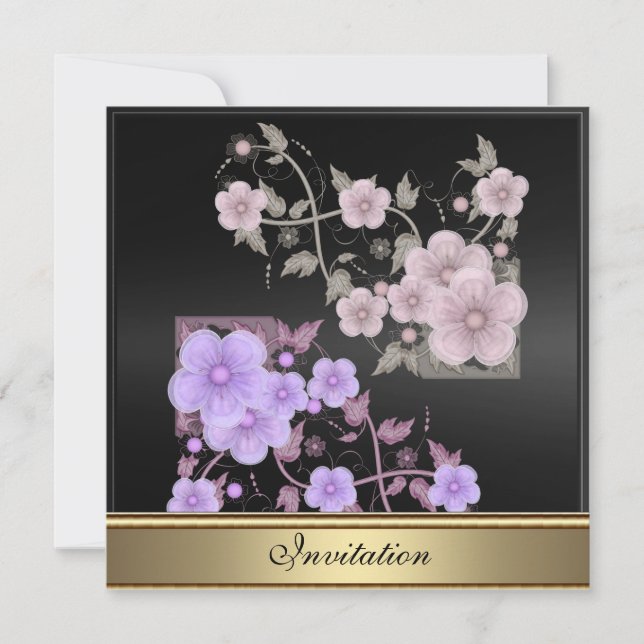 Convites Floral Vitoriano Antigo Qualquer Aniversário (Frente)