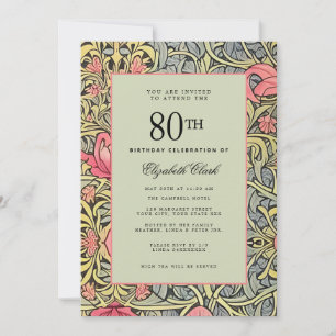 Convites Floral Vitoriano Elegante Aniversário de 80 anos V