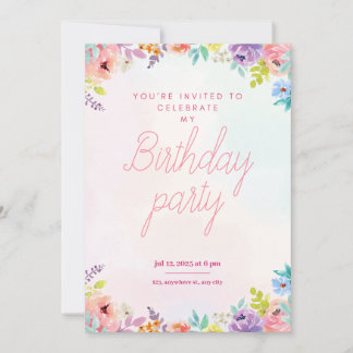 Convites Floral watercolor adults birthday invitation