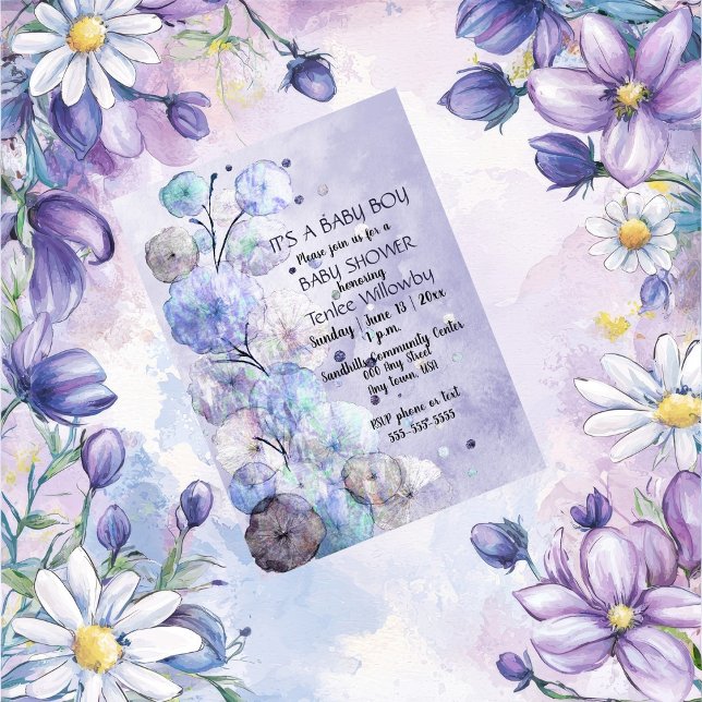 Convites Floral Watercolor Baby Boy Shower Invitation (Criador carregado)