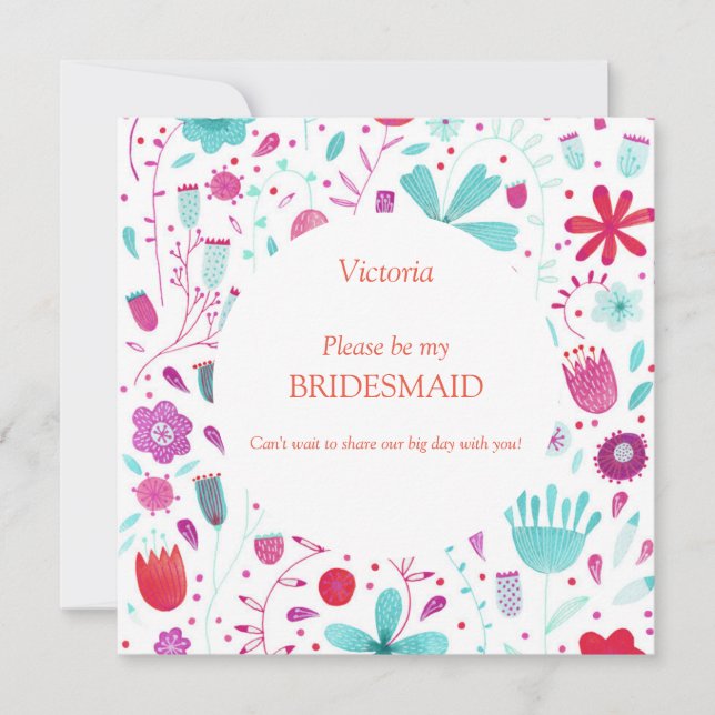 Convites Floral Watercolor Be My Bridesmaid (Frente)