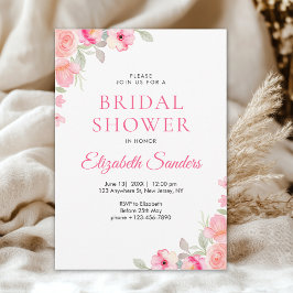 Convites Floral Watercolor Bridal Shower | Pink Roses
