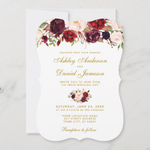 Convites Floral Watercolor Burgundy Invitation Gld