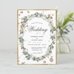 Convites Floral Watercolor Casamento Dourado de Moldura Ver