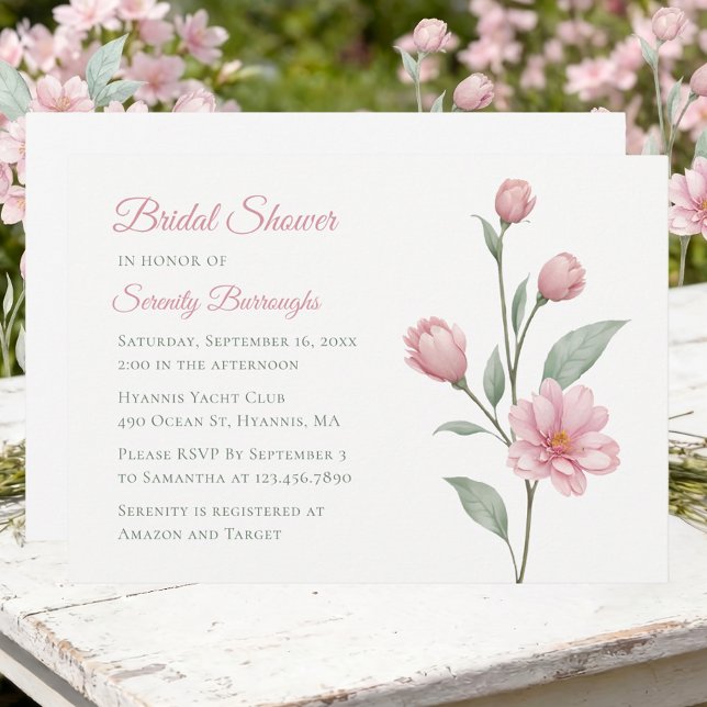 Convites Floral Watercolor Dusty Rose Sage Bridal Showers (Criador carregado)