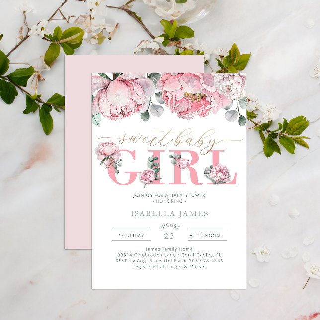 Convites Floral Watercolor Eucalyptus Greenery Personalizad (Sweet Baby Girl Baby Shower Invite)