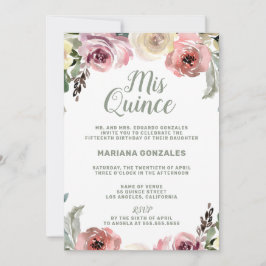 Convites Floral Watercolor Mis Quince Quinceanera