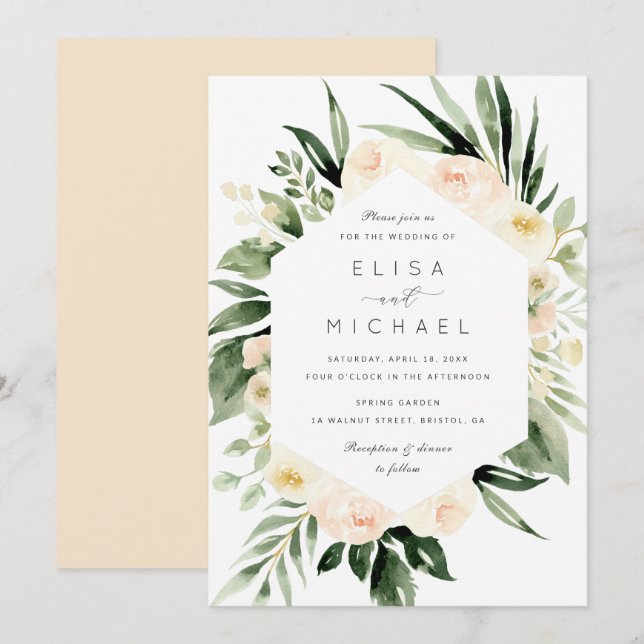 Convites Floral Watercolor Peach Blush Moderno Mínimo (Frente/Verso)