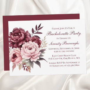 Convites Floral Watercolor Peony Burgundy Bachelorette