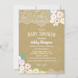 Convites Floral Watercolor Pink e Lace Chá de fraldas