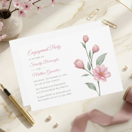 Convites Floral Watercolor Pink Sage Engagement Party