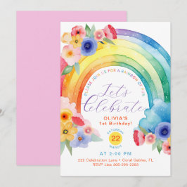 Convites Floral Watercolor primeiro aniversario Arco-Íris C