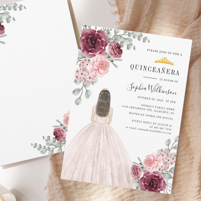 Convites Floral Watercolor Quinceanera 15 Birthday (Floral Watercolor Quinceanera 15th Birthday Invitation)