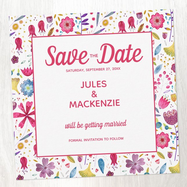 Convites Floral Watercolor Salvar a Data (Contemporary floral wild flower watercolor Save the Date card)