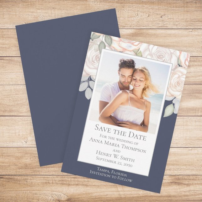 Convites Floral Watercolor Verde Salvar a Data Azul (Criador carregado)