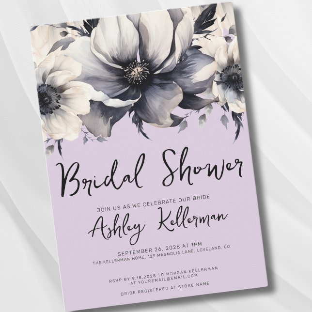 Convites Floral Watercolor Violet Purple Chá de panela (Watercolor Elegant Floral Lavender Bridal Shower Invitation)
