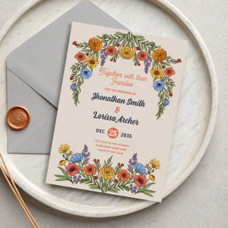 Convites Floral Watercolor Wildflower Wedding Invitation